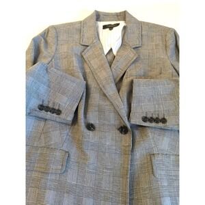 Brand New TALBOTS Linen Blend Blazer 12WP Windowpane Plaid Black White Classic